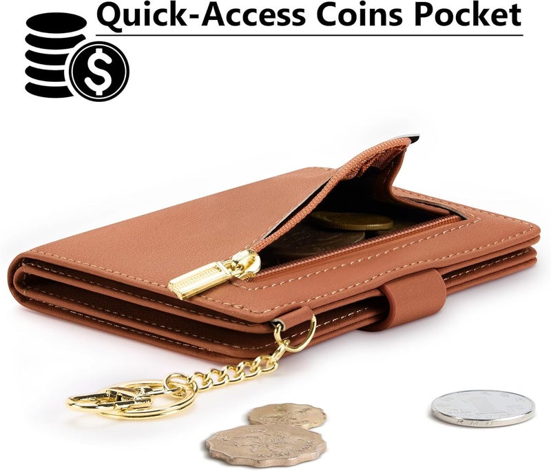 Airkit Small Wallets Woman RFID Blocking Leather Credit Card Holder - with ID Window - Card Wallets for Women - with Zipper Coin Purse - Keychain Wallet - Image 3